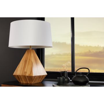 Massief Houten Tafellamp Diamond 65cm Teak Natuurlijk Wit Modern Handgemaakt - 43848