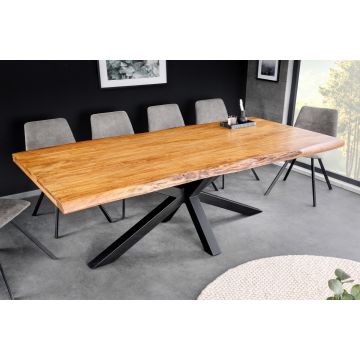 Massief Houten Eettafel Mammoet 200cm Zwart Metalen Kruispoot - 43785