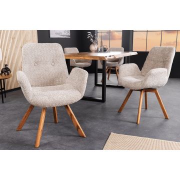 Draaibare Designstoel Baltic Beige Naturel Eiken Massief Houten Poten Met Armleuning - 44199