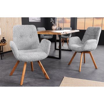 Draaibare Designstoel Baltic Grijs Naturel Eiken Massief Houten Poten Met Armleuning - 44200