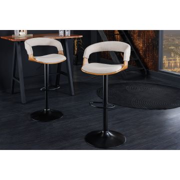 Retro Barkruk Manhattan Beige Stof Met Massief Hout - 44198