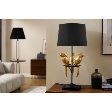 Design Tafellamp Wildlife 75cm Zwart Goud Ronde Papegaaien Sculpturen Met Marmeren Voet - 44355