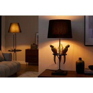 Design Tafellamp Wildlife 75cm Zwart Goud Ronde Papegaaien Sculpturen Met Marmeren Voet - 44355