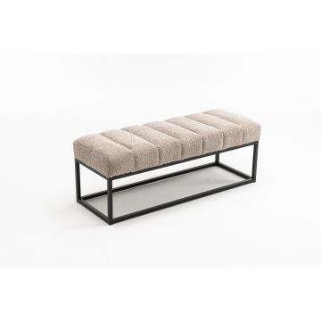Design Bankje Petit Beaute 110cm Champagne Greige Bouclé Zwart Metalen Onderstel - 44269