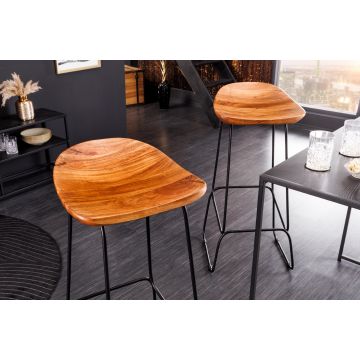 Massief Houten Barkruk Mammut naturel Acaciahout Zwart Metalen Frame Met Voetensteun - 43671