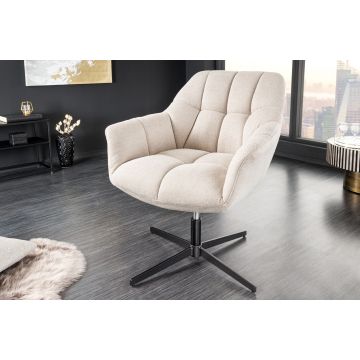 Draaibare Fauteuil Papillon Champagne Beige Fluweel Zwart Metaal In Hoogte Verstelbaar Met Armleuning - 44226