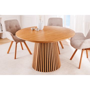 Uitschuifbare Eettafel Valhalla Wood 120-160-200cm Naturel Eiken Rond Kolomonderstel Massief Hout - 44092