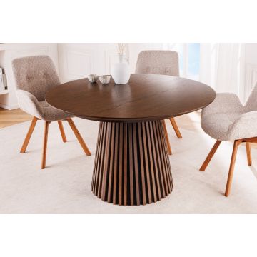 Uitschuifbare Eettafel Valhalla Wood 120-160-200cm Gerookt Bruin Eiken Rond Kolomonderstel Massief Hout - 44093