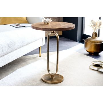 Ronde Bijzettafel Elegance 60cm Messing Mangohout Metaal Aluminium Massief Handgemaakt - 43611