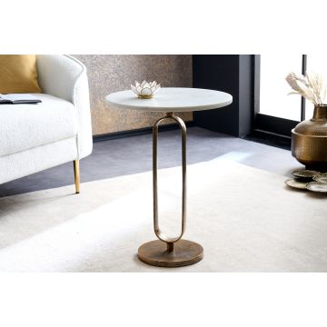 Ronde Bijzettafel Elegance 60cm Wit Goud Antiek Marmer Metaal Aluminium Handgemaakt - 43612