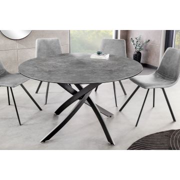 Ronde Eettafel Alpine 120cm Antraciet Keramisch Beton Design Zwart Metalen Poten - 44231