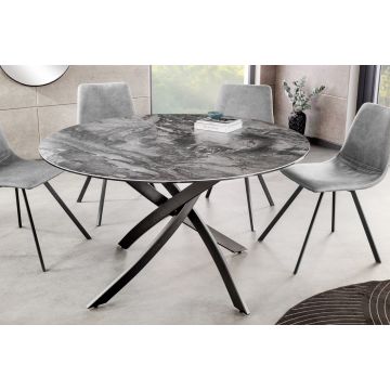 Ronde Eettafel Alpine 120cm Taupe Keramisch Marmer Design Zwart Metalen Onderstel - 44229