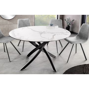 Ronde Eettafel Alpine 120cm Taupe Keramisch Marmer Design Wit Metalen Onderstel - 44230