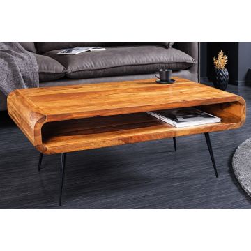 Massief Houten Salontafel Alpha 90cm natuurlijk Sheesham hout met Metalen Poten en Opbergruimte - 43749
