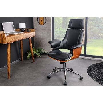 In Hoogte Verstelbare Bureaustoel Mannathan Leer Massief Hout Met Armleuning Retro Design - 44195