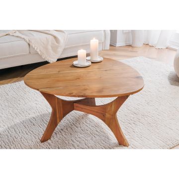 Salontafel Van Massief Hout Architectuur 70cm Driehoekig Acaciahout Met Natuurlijke Honingafwerking - 43739