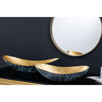 Handgemaakte Set Van 2 Decoratieve Kommen Abstract Orient 55cm Goud Metaal Patina - 43512