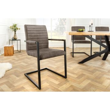 Moderne Sledestoel Loft Taupe Grijs Met Armleuning Zwart Metalen Frame - 44409