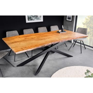 Massief Acaciahouten Boomstam Eettafel Mammoet 200cm Zwart Metalen - 43783