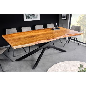 Massief Acaciahouten Boomstam Eettafel Mammoet 200cm Zwart Metalen Onderstel - 43784