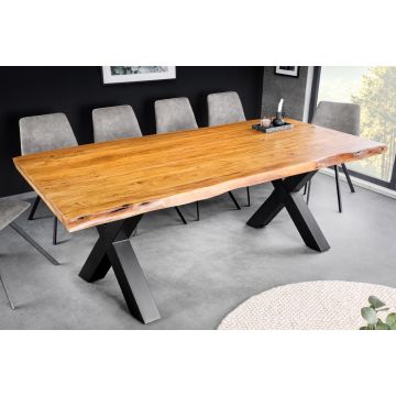 Massief Acaciahouten Boomstam Eettafel Mammoet 200cm Zwart Metalen Onderstel - 43787