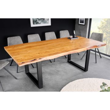 Massief Acaciahouten Boomstam Eettafel Mammoet 200cm Zwart Metalen Onderstel - 43789