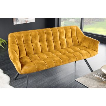 Eetkamerbank Mosterdgeel Fluweel Met Rugleuningen Pappillon 165cm Zwart Metalen Frame - 44527