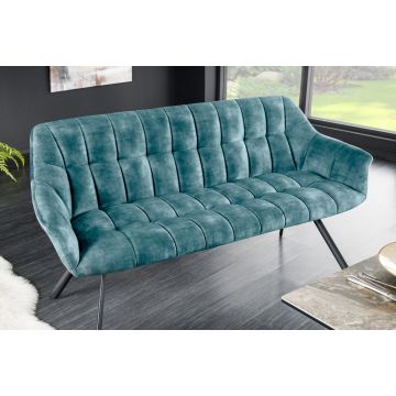 Eetkamerbank Blauw Fluweel Met Rugleuningen Pappillon 165cm Zwart Metalen Frame - 44528