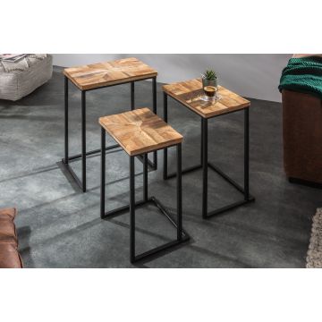 3-Delige Bijzettafel Set Massief Mango Hout - 39650