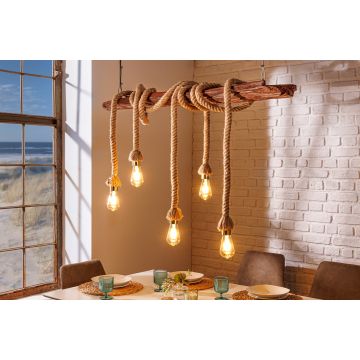 Maritieme Hanglamp Seven Seas 110cm Massief Houten Touw Plafondlamp 5 Lichts - 44679