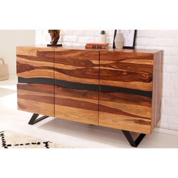 Massief Bruin Sheeshamhouten Boomstam Dressoir Amazones 150cm Zwart Metalen Frame - 43713