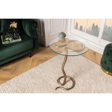 Ronde Bijzettafel Wildlife Snake 65cm Koper Antiek Metaal Glas Handgemaakt - 43513