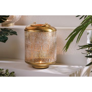 Decoratieve Lantaarn Orient 25cm Goud Metaal Met Patina Handgemaakte Lantaarn - 43826