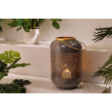 Decoratieve Lantaarn Kaarslicht 30cm Handgemaakte Lantaarn Van Grijs Metaal - 43831