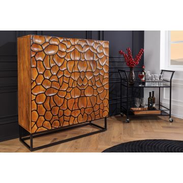 Houten Kast Vulcano 120cm Massief Bruin Mangohout 3D Design Metalen Frame Zwart - 44650