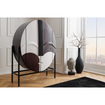 Massief Houten Dressoir Voodoo 120 cm Bruin Wit Zwart Mangohout Ovaal Metalen Frame - 44487