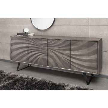 Massief Grijze Acaciahouten Dressoir Hurricane 175cm 3D-ontwerp - 44390