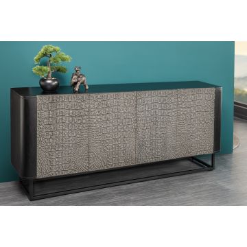 Handgemaakt Dressoir Croco 180cm Grijs Zwart Mangohout Massief Metaal - 44647