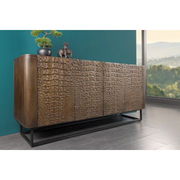 Handgemaakt Dressoir Croco 180cm Bruin Mangohout Massief Zwart Metaal - 44648