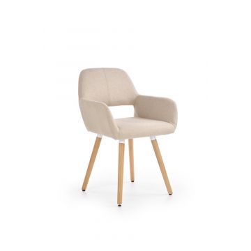 Moderne Eetkamerstoel K283 Beige Stof Met Armleuningen