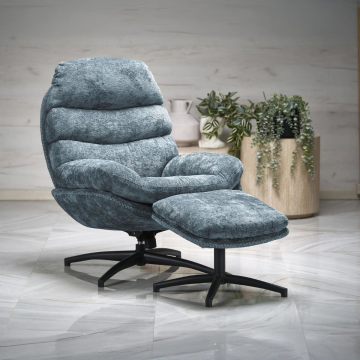Moderne Lounge Fauteuil Dario Blauw Met Voetensteun