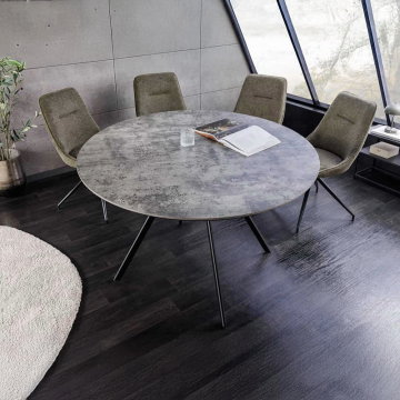 Ronde Eettafel Atelier 120cm Grijs Beton Design Zwart Metaal - 46570