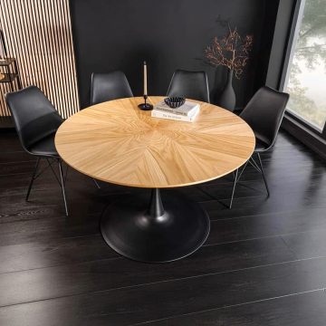 Ronde Eettafel Atelier 120cm Naturel Eiken Zwart Metalen Voetstuk - 46559