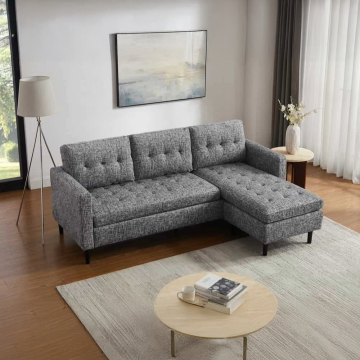 Moderne Hoekbank Stockholm 220cm Grijs Gebreide Stof Spring Kern 3-Zitsbank - 47839