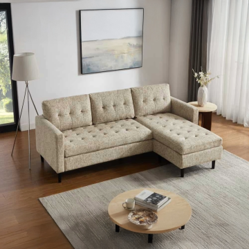 Moderne Hoekbank Stockholm 220cm Beige Gebreide Stof Spring Kern 3-Zitsbank - 47838