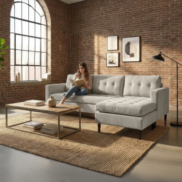 Moderne Hoekbank Stockholm 220cm Greige Corduroy Stof Spring Kern 3-Zitsbank - 47837