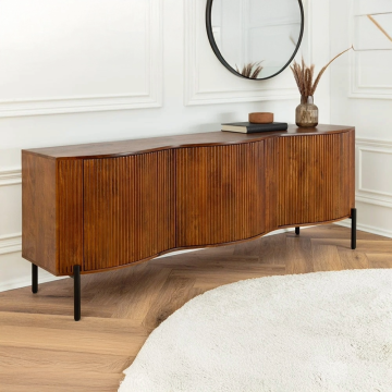 Massief Houten Dressoir Grandeur 180cm Bruin Mangohout Zwart Metaal - 47147