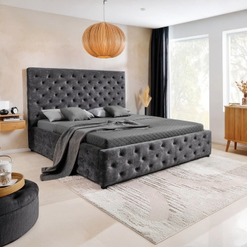 Modern Bed Paris 160x200cm Grijs Fluweel met Opbergruimte Chesterfield Design - 45636