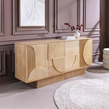 Design Massief Wit Gekalkt Mangohout Dressoir Art Deco 170cm 3D front - 46800