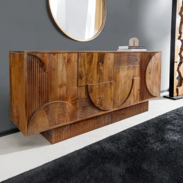 Design Massief Bruin Gelakt Mangohout Dressoir Art Deco 170cm 3D front - 46802